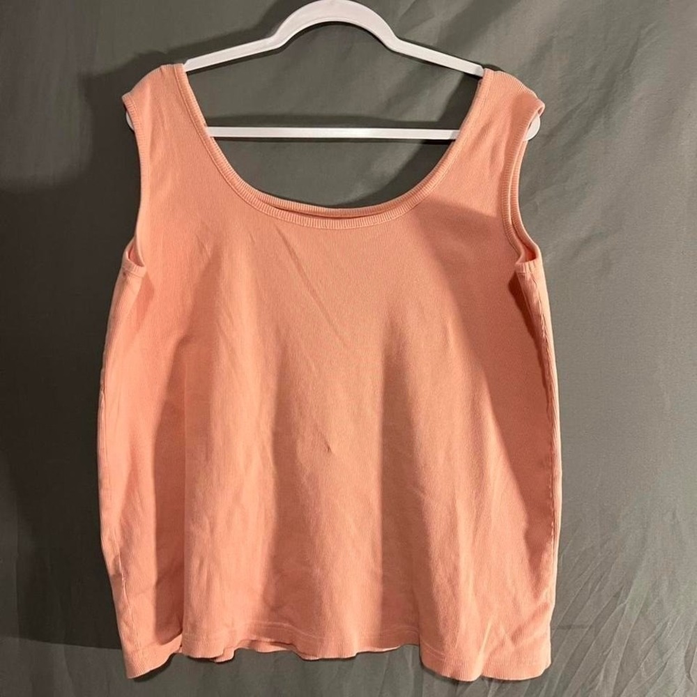 All‎ American Comfort Womens 2X Peach Pink Ribbed Cotton Tank Top Scoop Neck